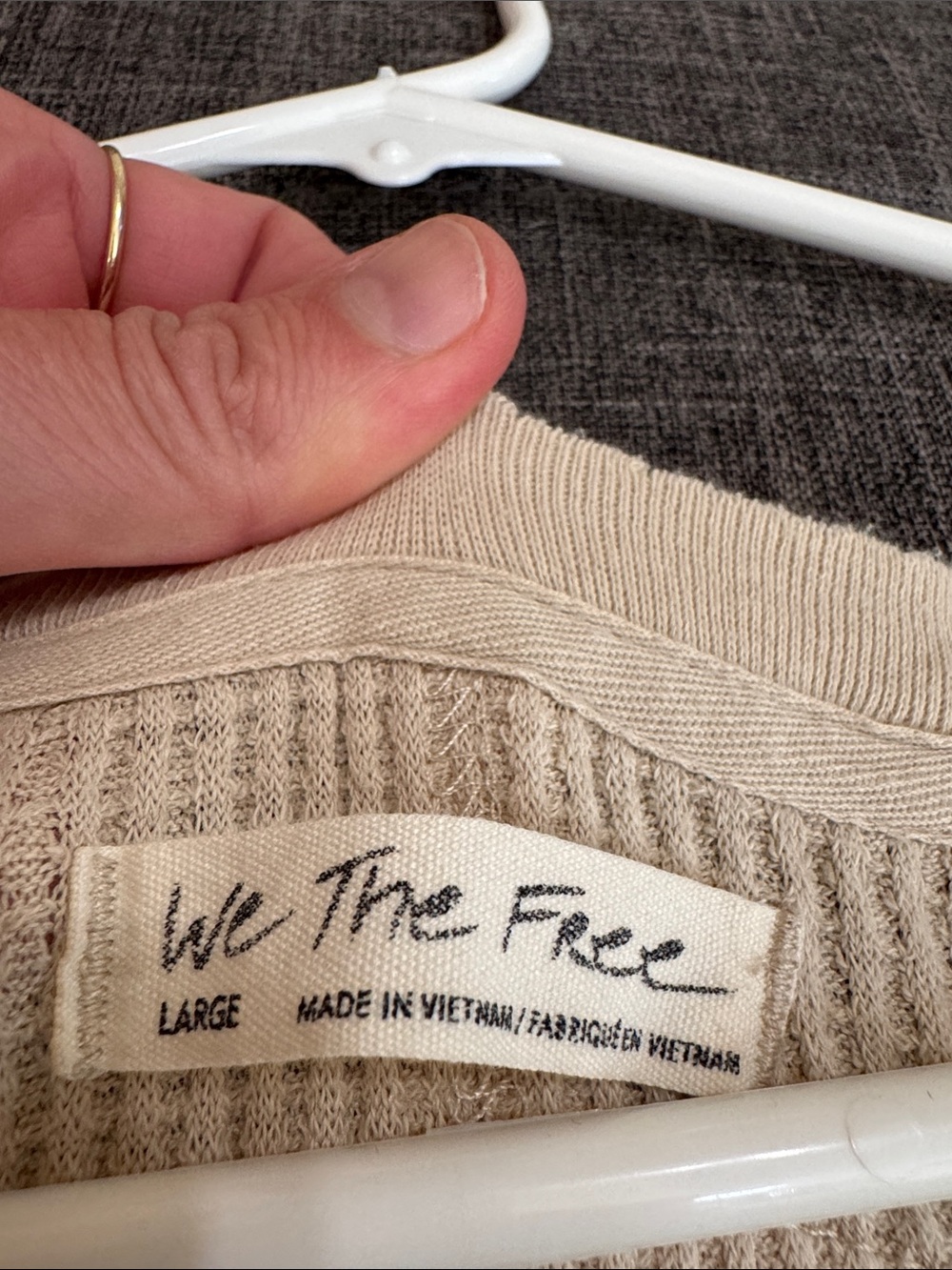 Free People We The Free Owen Thermal Knit Top Large Oversized Waffle Saw Hem - Picture 6 of 8